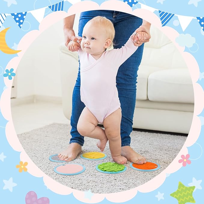 Haull 15 Set Sensory Mats Assorted Textured Sensory Floor Tiles Room Wall Panel Sensory Exercise Tactile Toy for Autistic Children Kids Baby Toddler Fidgeting Activity(Round,5.91 Inch)