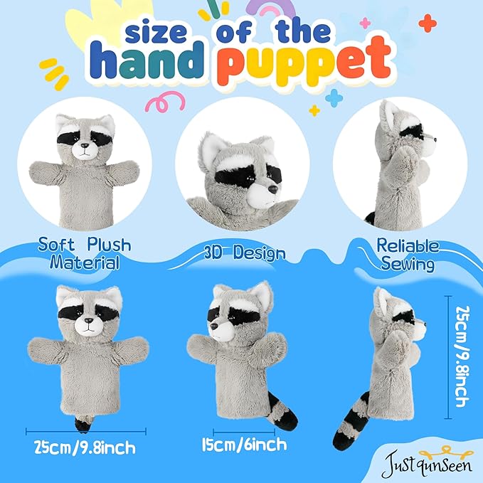 Plush Stuffed Puppet Forest Animal Toy for Family Fun Adult Hands Fit Preschool Learning Classroom Supplies Educational Tool Raccoon Puppet