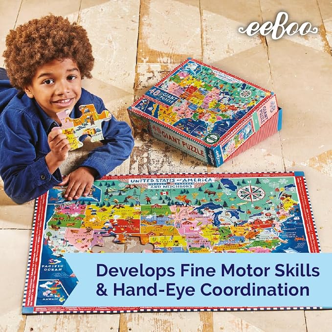 eeBoo USA MAP 48 Giant Piece Children's Puzzle, 26" x 21" - Image 8