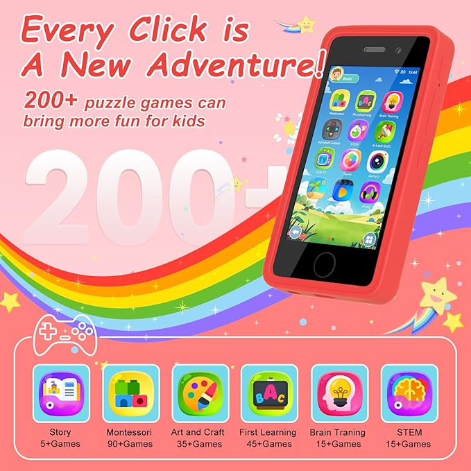 3.97" Touchscreen Kids Toys Smart Phone, Kids Phone with Games & Dual Camera, Toddler Toys Phone, Boys and Girls Learning Toy Phone for 3-9 Years Old (Red)