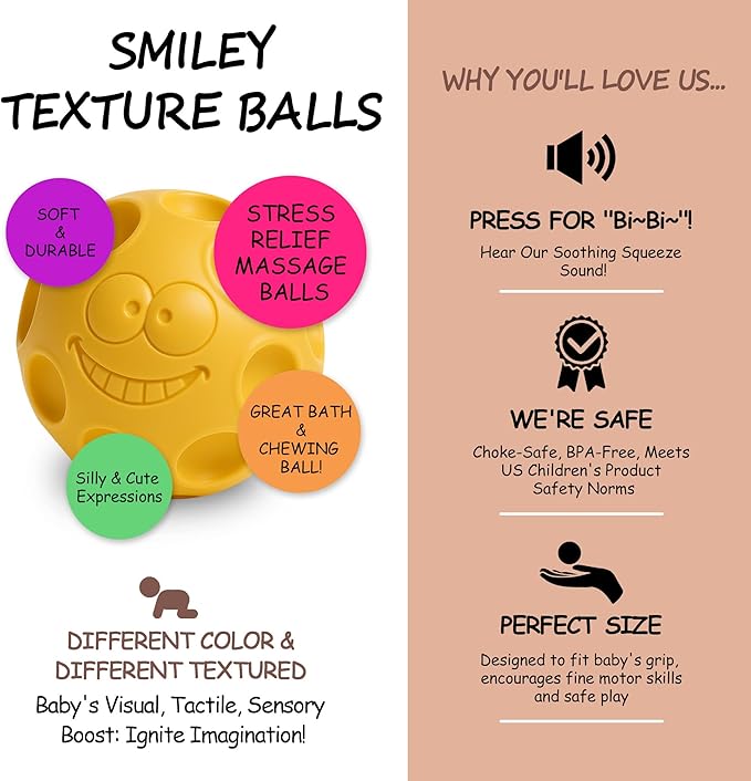 6PCS Sensory Balls for Baby, Soft Textured Balls for Infants & Toddlers 6-12 Months, Colorful Infant Ball Toys for Tummy Time & Learning, Montessori Gift for Baby Boys & Girls