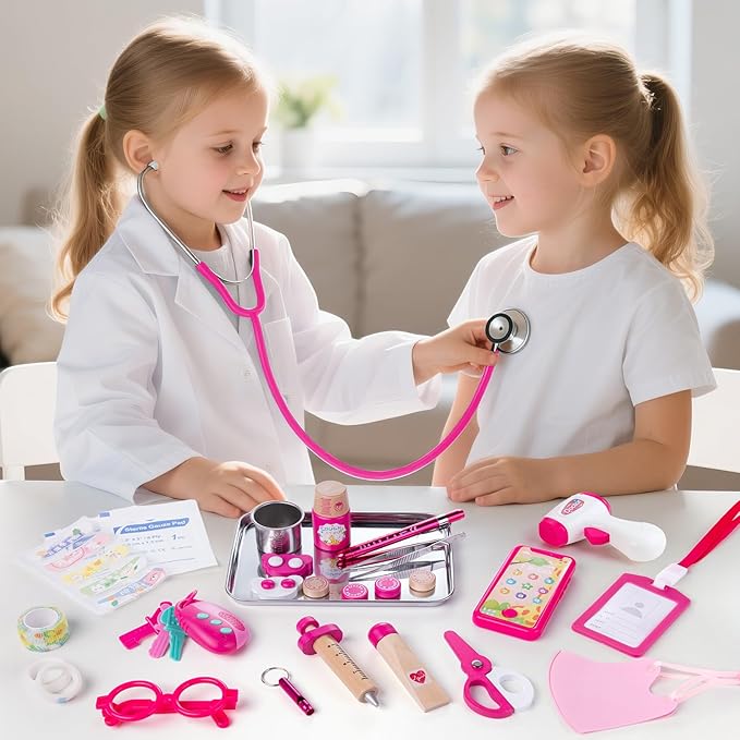 Sundaymot Doctor Kit for Girls, 34 Pcs Pretend Play Doctor Set，Doctor kit for Toddlers 3-5, with Medical Bag, Stethoscope and Other Accessories Doctor Play Gift for Kids Toddlers Role Play