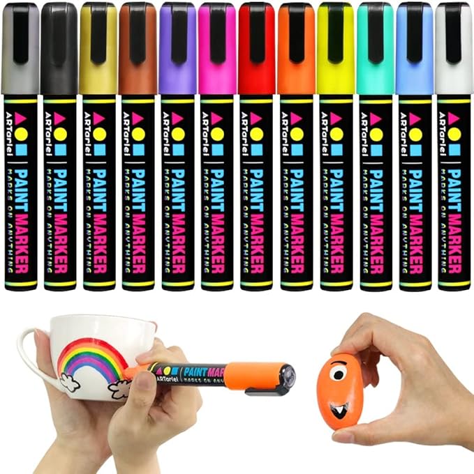 Permanent Markers for Rock Painting, 12 Colors, Medium Point, Quick-Drying, Waterproof, Fade-Resistant, Non-Toxic (A501-2018)