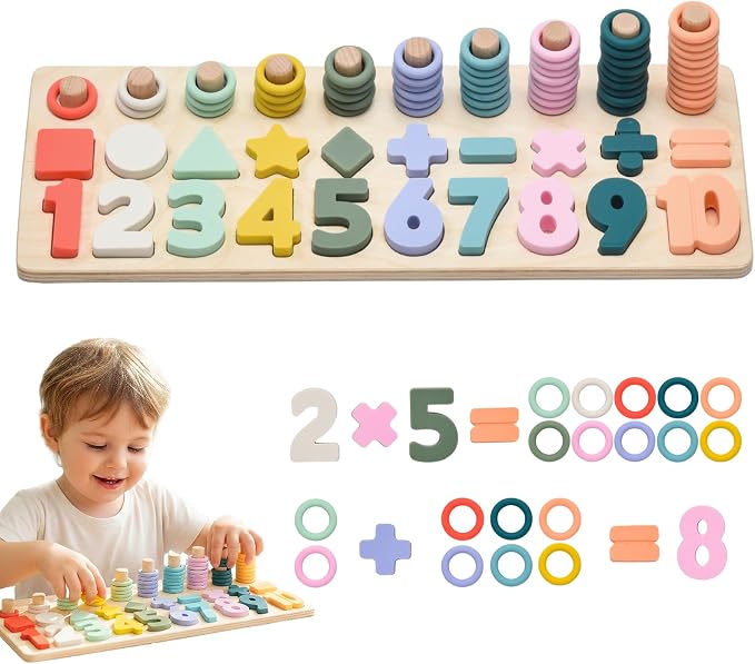 Silicone Montessori Number Puzzle Toys for Toddlers, Counting & Shape Sorting Educational Toy for 3 4 5 Year Old Boys Girls, Preschool Math Learning Board Gift, Colorful Silicone Stacking Toy by LITTLERAWR
