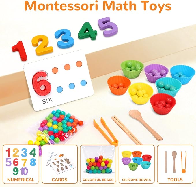 Wooden Peg Board Bead Game, Montessori Arithmetic Math Toy Set - Image 4