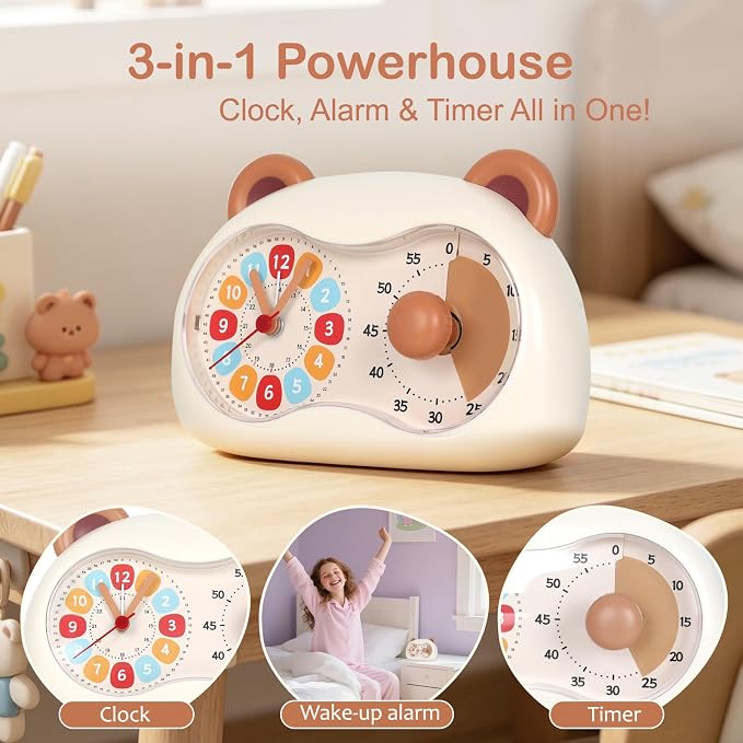 3-in-1 Alarm Clock for Kids with 60 minutes Visual Countsdown Timer - Image 2