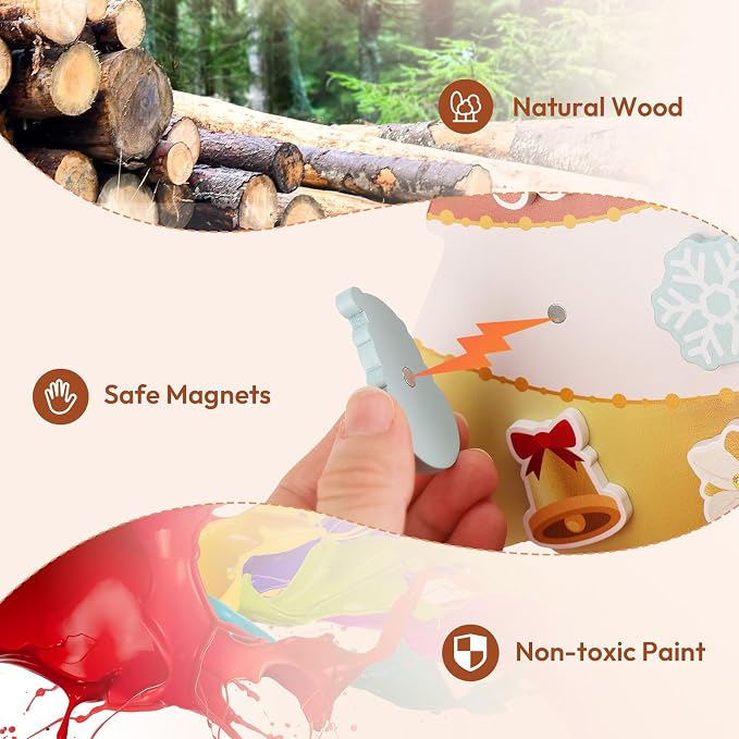 Woodtoe Magnetic Christmas Tree Toy for Toddlers, Montessori Toys for 3 4 5 6 Year Old, Wooden Color Sorting & Stacking Toys, Fine Motor Skills Sensory Toys, Christmas Decorations STEM Gifts for Kids - Image 6