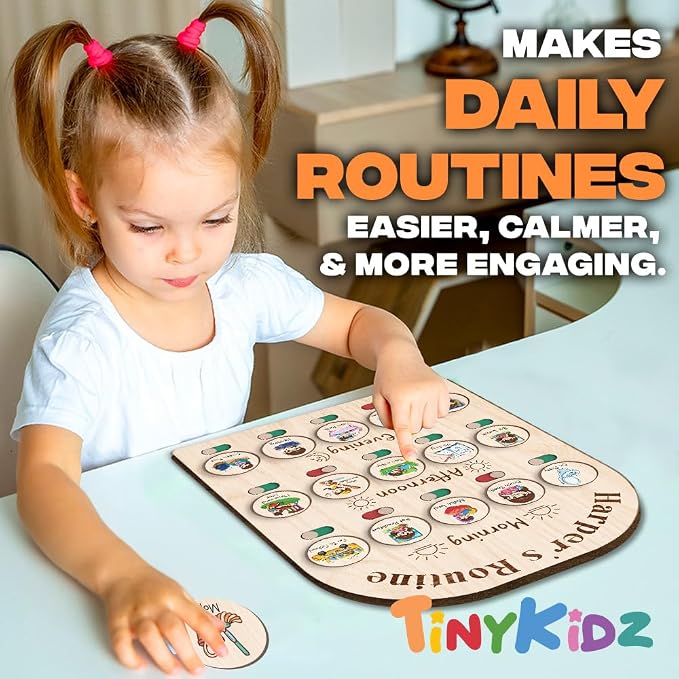 Wooden Chore Chart for Kids Visual Schedule, Routine Chart for Kids, Morning Bedtime Routine Chart for Toddlers Ages 2-4, Daily Kids Schedule Board for Home (04) - Image 7