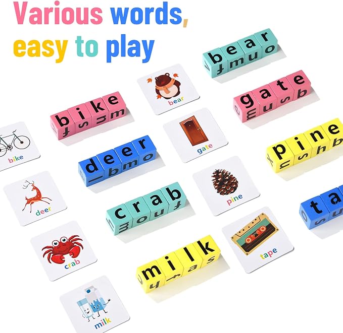 DragonflyDreams Wooden Blocks Spelling Game, Wooden Alphabet Puzzles Blocks - Image 2