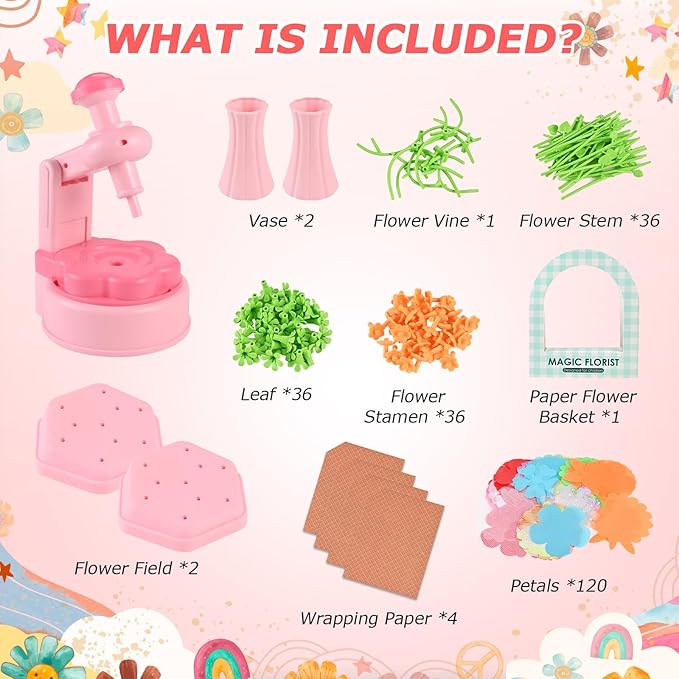 Casuenia Fabric Flower Bouquet Toys for Kids Ages 4-8, STEM Educational Arts & Crafts Toy, DIY Flower Craft Kits Creative Gift for 4 5 6 7 8 Years for Toddler Girl for Birthday Christmas