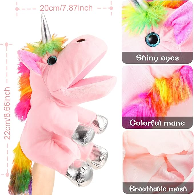 Animal Hand Puppets 12 Inch Unicorn Plush Dinosaur Animals Hand Puppet Toys Role-Play Toy Puppets for Kids Storytelling Imaginative Pretend Play Teaching Preschool(Pink Unicorn)