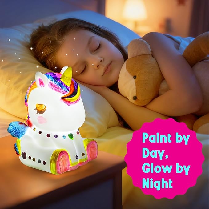 EPUMP Paint Your Own Lamp Kit - Rechargeable 1200mAh Un-icorn Night Light with 2 Light Modes, Arts and Crafts Painting Toys for Girls Boys, Art Supplies Birthday & Christmas Gifts for Kids Ages 3-12+