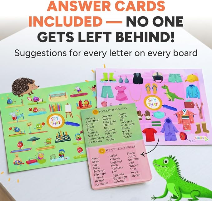 Flashcards Spy that! by Kidrox Squad – Spy that Letter Game for Kids Ages 3+, 20 Double-Sided Picture Search Boards with 400+ Objects, Alphabet Learning Game for Toddlers and Families - Image 7