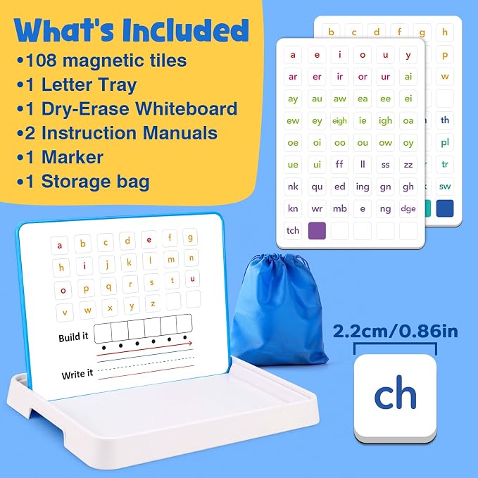 Aizweb Phonics Magnetic Letter Tiles Set with Tray & Dry Erase Board - Image 7