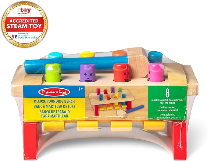MeMelissa & Doug Deluxe Pounding Bench Wooden Preschool Learning Toy with Mallet Classic Wooden Toddler Toys for Ages 2+Lissa & Doug Deluxe Pounding Bench Wooden Preschool Learning Toy with Mallet - Image 3