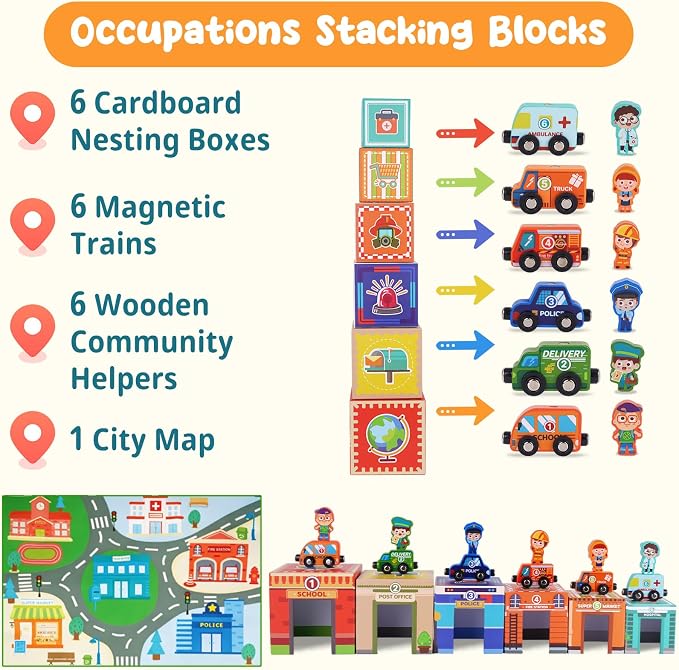 Montessori Sorting and Stacking Community Helpers Toys for Toddlers 1-3 - Image 3