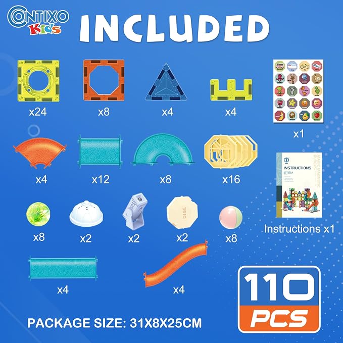 Contixo STEM Building Toys - 110 pcs Marble 3D Magnetic Run Tiles Learning Stacking Educational Building Blocks Set, Creativity Beyond Imagination, Inspirational, Recreational Toy for Kids - Image 6