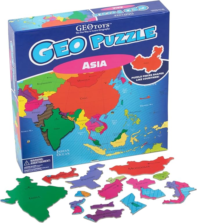GeoPuzzle Asia Jigsaw Puzzles, 50 Pc Map Puzzle for Kids Ages 6 and Up by Geotoys
