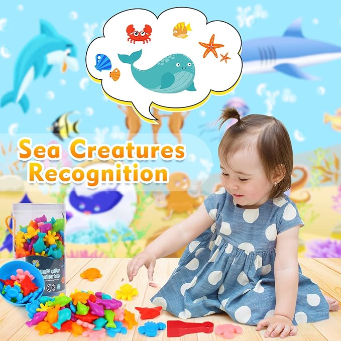 LOKIPA Counting Ocean Animal Toys, Color Sorting Set Ocean Animal Matching Game with Rainbow Sorting Cups Learning Activities Educational Sensory Toys for Toddlers Kids Ages 3 Years and Up - Image 5