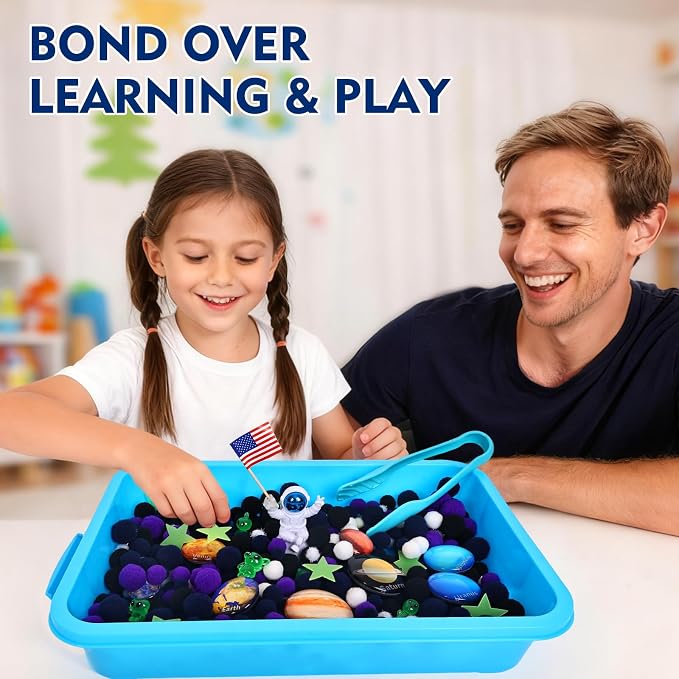 Space Sensory Bin for Toddlers, No-Mess Pom Poms Activity Kit - Image 6