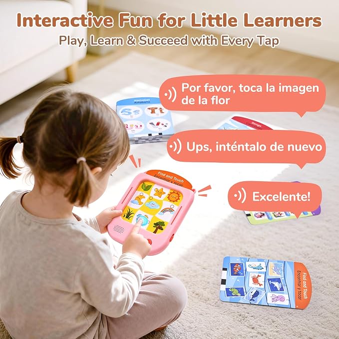 JoyCat Bilingual Kids Learning Tablet, 106 Pages Spanish-English Cards - Image 4