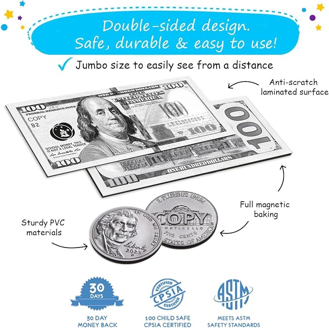 Simply magic 48 PCS Large Double-Sided Magnetic Money - Money Manipulatives - Image 5