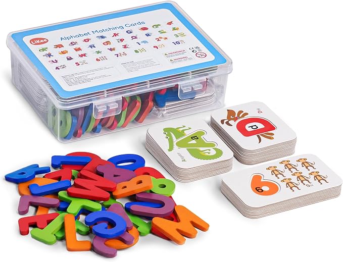 LiKee Alphabet Flash Cards Wooden Letter Puzzle ABC Sight Words Matching Games Counting Board Preschool Educational Montessori Toys for Toddlers Boys Girls 3+ Years (36 Cards& 37 Wood Pieces) by LiKee