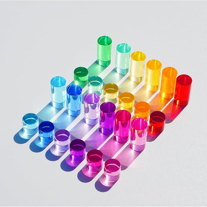 Rainbow Acrylic Blocks, 16 Stackable Cylinders for Kids Ages 3+ - Image 5