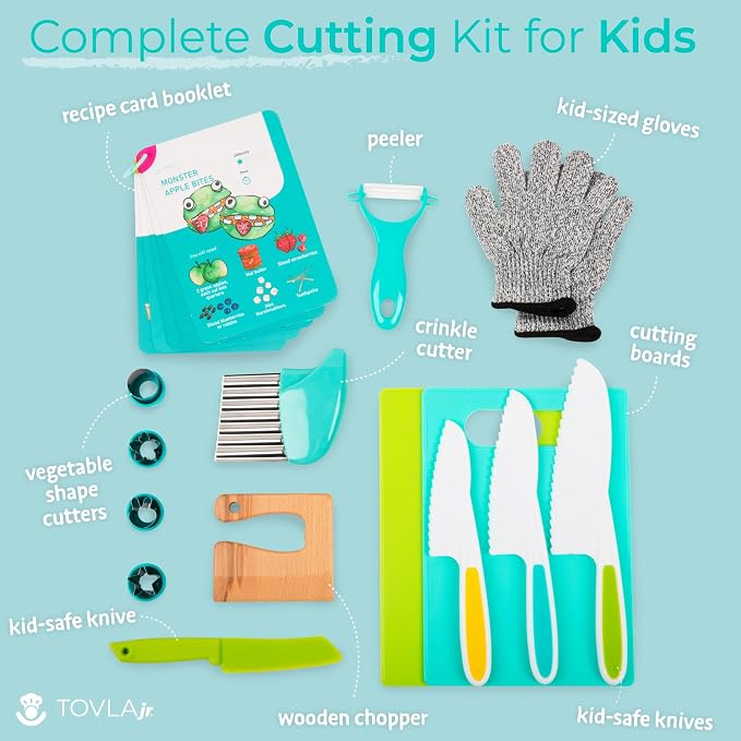 Toddler Safe Knife Set with Recipe Book - Includes Peeler, Cutting Board, and Chopper - Real Kitchen Tools for Kids Ages 4-12 - Image 2