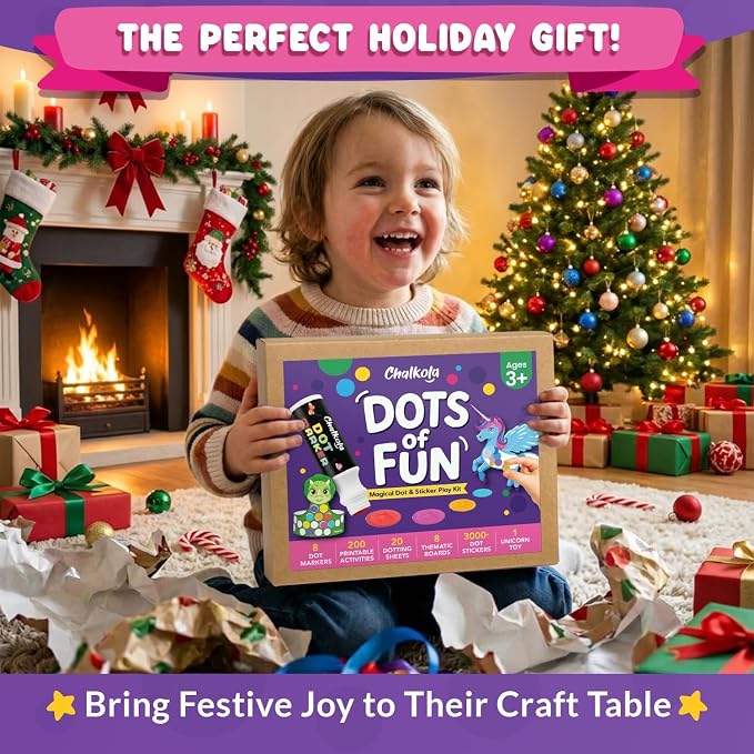 Chalkola Dots of Fun, 8 Washable Dot Markers + Dot Art Sticker Activity Kit - Image 5