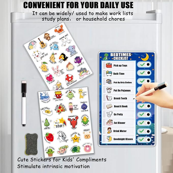 Kids Chore Chart Dry Erase Task Board Magnetic Daily Routine Checklist with Markers Stickers Detachable Cards, Visual Schedule Routine Chart for Kids (Dinosaur Routine Chart) - Image 5