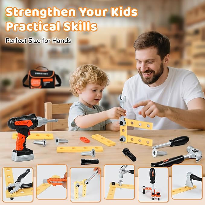 Kids Tool Sets with Portable Bag, Toddler Tool Set with Electric Drill Toy, Boy Toys Age 4, Construction Toys Tool Sets for Kid, Kids Tool Kit, Pretend Play Toys for 3 Year Old Boys Gift