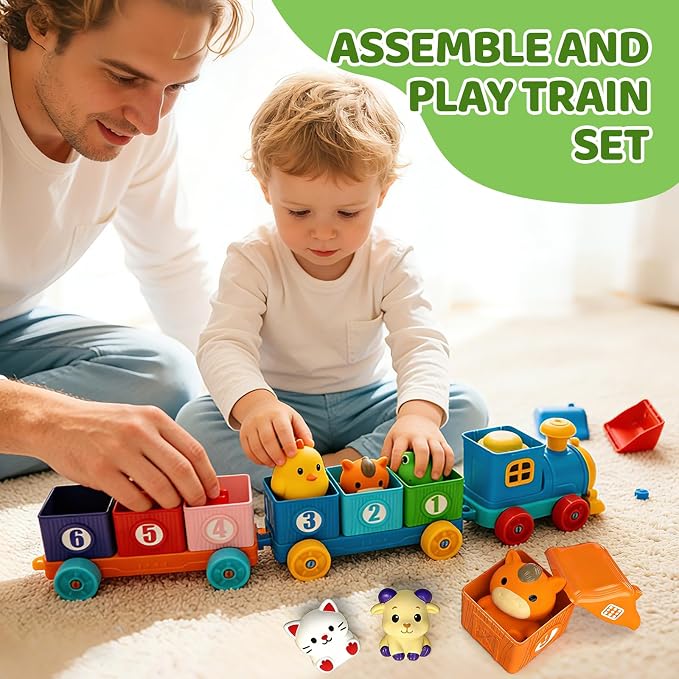 Toddler Learning Toys for 1 2 3 Year Old, Counting Matching & Sorting Montessori Train Set with 9 Farm Animals Finger Puppets, Birthday Gift for Baby Boys Girls - Image 8