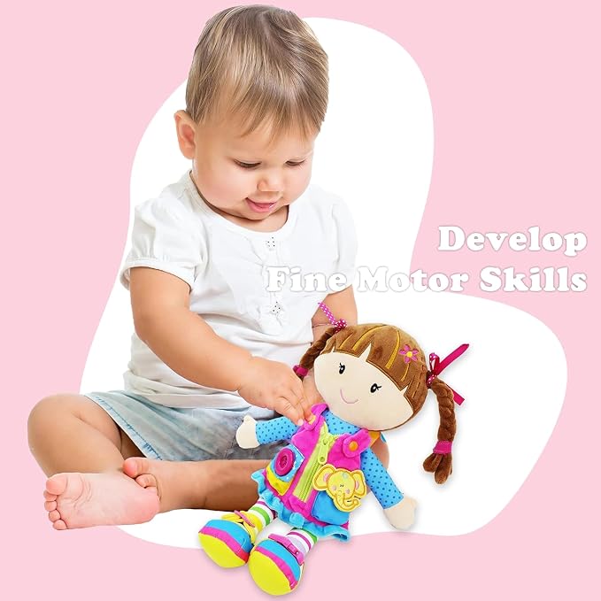 June Garden 15.5" Dressy Friends Belle - Educational Stuffed Plush Doll for Kids and Toddlers 2 Years and Up - Montessori Buckle Soft Toy - Image 6