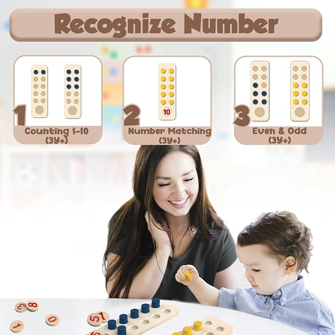 TEUVO Counting Peg Board Montessori Toys for Kids Aged 3 4 5 6 Years Old, Montessori Math Manipulatives Materials Wooden Preschool Learning Number and Counting Games for Home School Classroom Teaching - Image 5