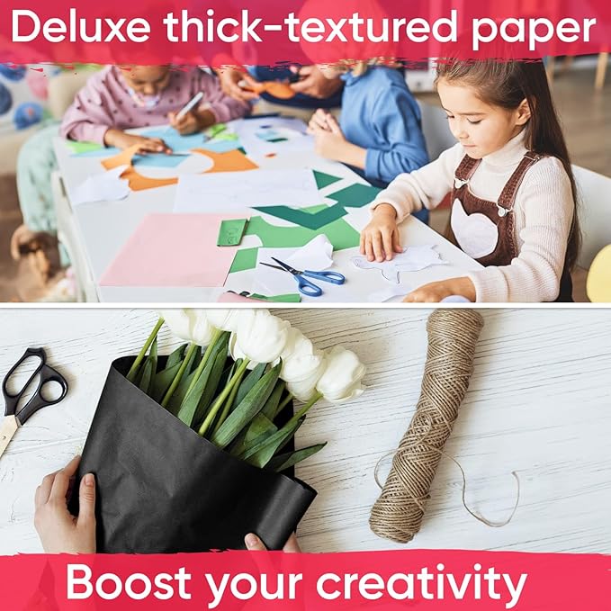 12" x 1200" USA-Made Black Kraft Paper Roll, 45 lbs Thickness, American Quality Colored Craft Paper for School, Bulletin Board - Odorless, Non-Toxic, Safe for Kids