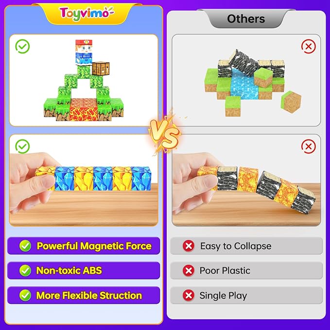 Toyvimo Magnetic Blocks 100PCS Kids Toys Magnetic Building Blocks Build Mine Magnet World Craft Cubes Boys Toys Ages 3-5 4-6 5-7 6-8, 3-12 Year Old Boy Birthday Gifts - Image 3