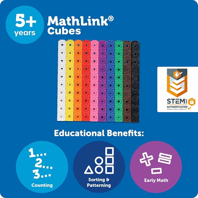 Learning Resources MathLink Cubes - Set of 100 Cubes, Ages 5+ Kindergarten, STEM Activities, Math Manipulatives, Homeschool Supplies, Teacher Supplies - Image 5