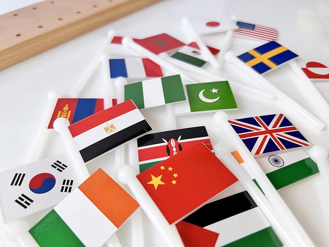Premium Montessori World Flags Set with 22" Wooden Map- 36 Country Flags, Solid Beechwood, Educational Toy for Kids, Homeschool Classroom Geography Materials(Flags of The World) (Flags of the World) - Image 6