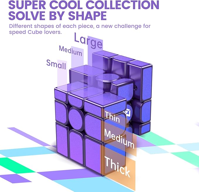 GAN MirrorM UV-Coated, 3x3x3 Magnetic 48 Magnets Glitter Sparkle Mirror Speed Cube Puzzle Game Magnets Toys for Kids Adult Cuber, Corner Cutting, Solve by Shape, Purple