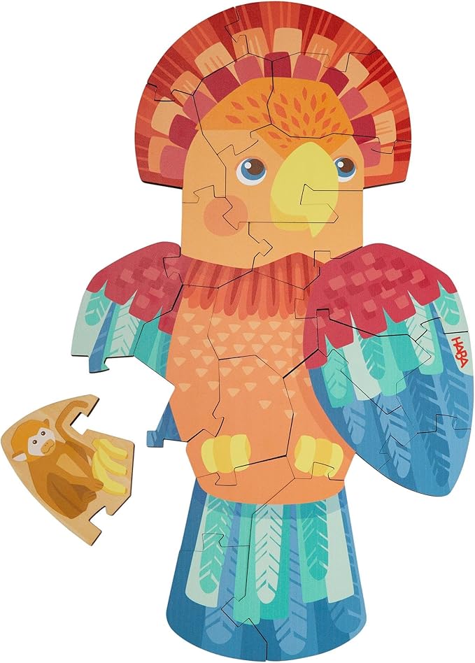 HABA Wooden Puzzle Parrot - 2 in 1 Reversible Puzzles for Kids Ages 4-6, Durable Educational Toys and Wooden Montessori Toys