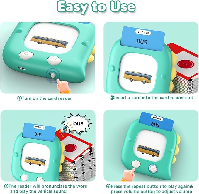 Kidzdo Talking Flashcards for Toddlers, 520 English Sight Words Educational Toy, Pocket Speech Therapy Toys, Autism Sensory Toys for Kids 1-6, Birthday Xmas Gifts for Boys