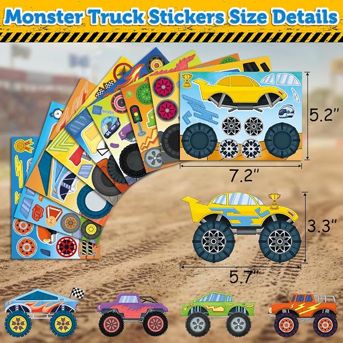 LINAYE 45 Sheets Monster Truck Stickers for Kids Toddlers, Make Your Own Monster Truck Stickers Birthday Party Favors Activities Goodie Bag Filler Crafts for Kids Classroom - Image 3