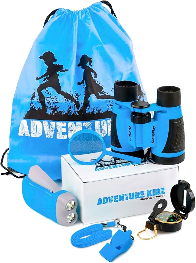 Adventure Kidz - Outdoor Exploration Kit, Children’s Toy Binoculars, Torch, Compass, Whistle, Magnifying Glass, Backpack. Great Kids Gift Set for Camping, Hiking, Educational and Pretend Play. by KidzPlay