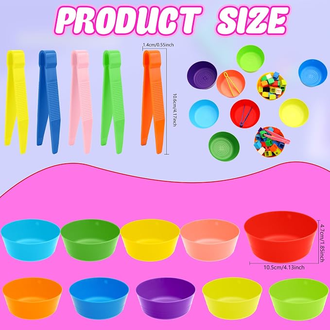 40 Pieces Sorting Bowls and Tweezers for Preschool Counting and Sorting Toy Include 20 Sorting Bowls 20 Tweezers for Kids Math Early and Fine Motor Skill Education - Image 2