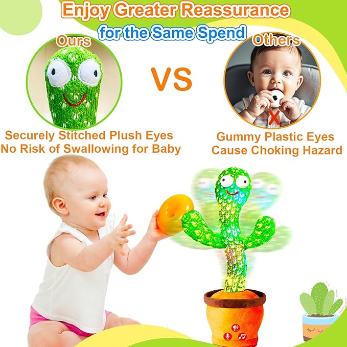 Baby Toys Interactive, Dancing Talking Cactus Toy Volume Adjustable, Mimicking Singing Repeating, Kids Toddler Infant Baby Toys Gifts for Boys Girls, Xmas Gifts for Grandkids, Baby Stocking Stuffers