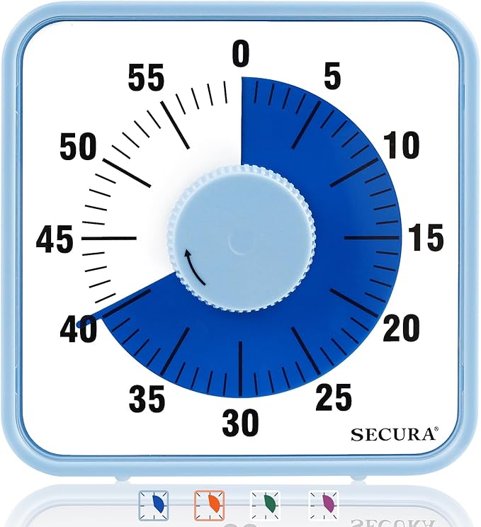 Secura 60-Minute Visual Countdown Timer, 7.5-Inch Oversize Classroom Visual Timer for Kids and Adults, Durable Mechanical Kitchen Timer Clock with Magnetic Backing (Navy Blue) by Secura