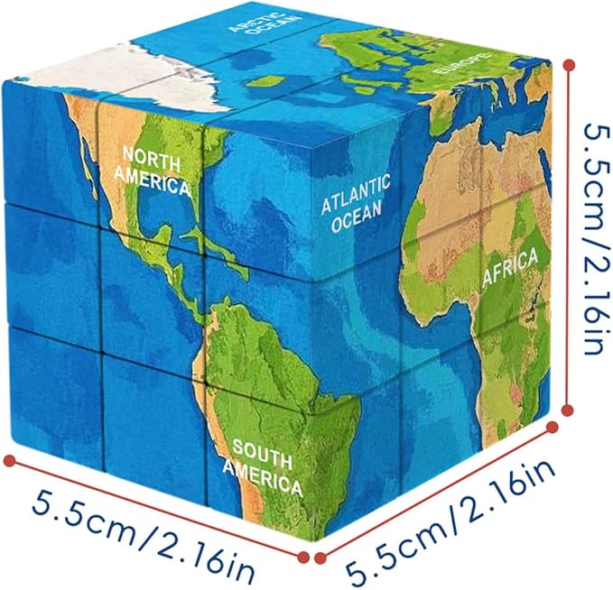 World Map 3D Cube Educational Toy, Geography Learning Puzzle, 6 Continents and Oceans - Image 5