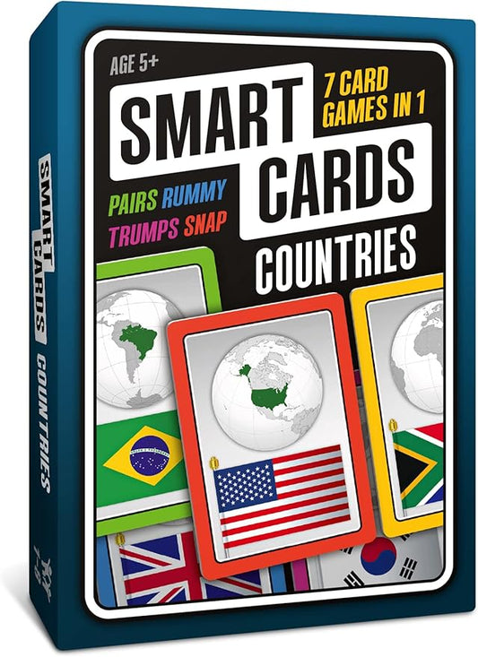 SMART CARDS Countries, Gift, Stocking Stuffer, Travel Game, 7 Games in 1, Pairs, Snap, Trumps, Rummy, Memory Quiz, Learn Facts, Age 5+, 1-8 Players by PoptacularGames