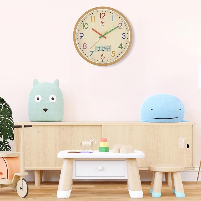 Foxtop Digital and Analog Kids Wall Clock 12 Inch Silent Non-Ticking Battery Operated Kids Clock for Kids Room Playroom Nursery Classroom School - Image 2